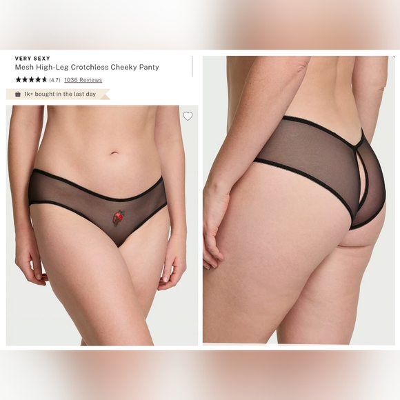 Victoria's Secret Very Sexy Mesh High-Leg Crotchless Cheeky Panty BLACK - Picture 1 of 7